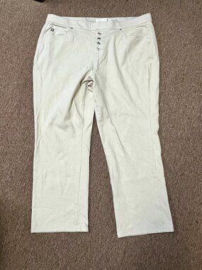 NWOT LADIES SIZE 18W KIM GRAVEL BELLE BEIGE 5 POCKET PULL ON WIDE LEG JEANS
